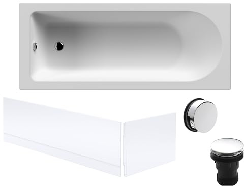 Balterley 1700 x 700mm Round Shower Bath with Leg Set, Chrome Waste & Front & End Bath Panels, Straight Single Ended Gloss White Soaking Bathtubs, Rectangular Soaking Bathtub, Acrylic Baths