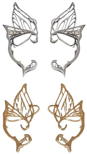 2 Paar Elfen Ohren, Elfenohren Erwachsene, Feen Kostüm Damen, Elf Ears, Elfen Ohren Elfenohren für Elben Kostüm Feenkostüme Frauen Cosplay Kostüm, Geeignet für Kleine Ohren (Gold, Silber)