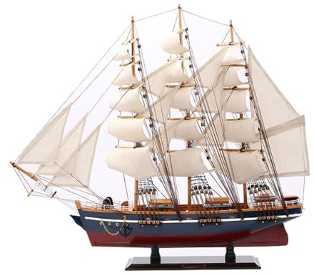 YLME Segelboot-Dekoration aus Holz 70 cm Vollständig montiertes