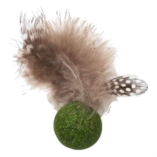 JACK AND VANILLA, Bola de Hierba de Gato interactiva con Pluma, estimula el Instinto de Caza, 100% Natural, 5 cm, Color Verde/marrón, Ideal para el Bienestar de tu felino, Modelo herbals