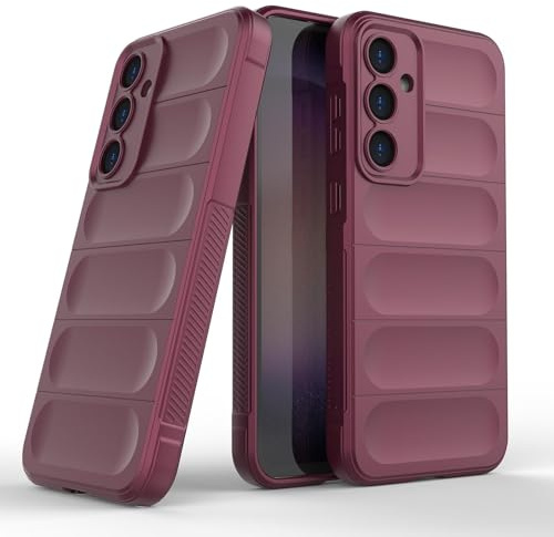LBH Handyhülle für Samsung Galaxy S23 FE Schutzhülle Case Cover Bumper Anti-Schock Stoßabsorbierende Hülle Robust Stoßfest Kratzfest rutschfest Softgrip Griffzonen GripLine Burgunder Rot