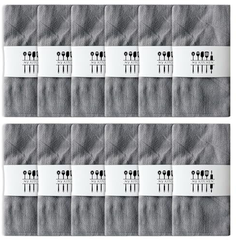 Stoffservietten Leinenservietten, 12er-Pack 40X40CM Hochwertige Baumwolle 100% Natur Stoff-servietten, Kitchen Stoffservietten Tischdekoration für Weihnachten, Edle Hochzeit, Geburtstag (Grau)