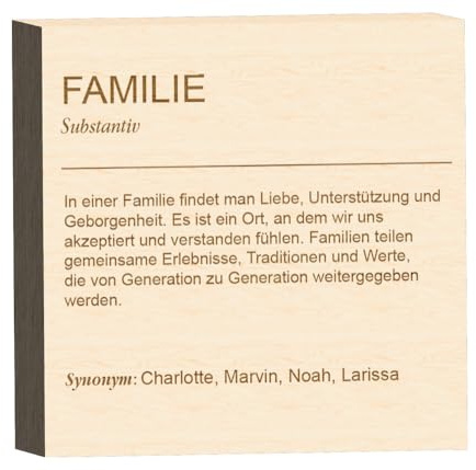 Definition Holzblock Schild FAMILIE personalisiert – Dekoration & Geschenk – Wand- & Tischdeko aus Holz – Wohnzimmer, Küche, Büro, Zuhause – Personalisiertes Holzschild Familie