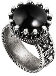 Ring Ellius Atlas Unisex aus 925er Silber im Alter | Skulptur Ring mit großem schwarzem Stein, Kollektion Mythologie | Symbol der Stärke, handgefertigt in Italien
