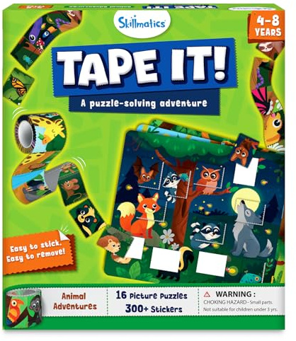 Skillmatics Puzzle Activity – Tape It Animal Sticker Puzzles | 300+ Easy-Tear Stickers, Adhesives Art & Craft Kit, Educational Fine Motor Skills & Travel Toy, Gift for Kids Ages 4–8