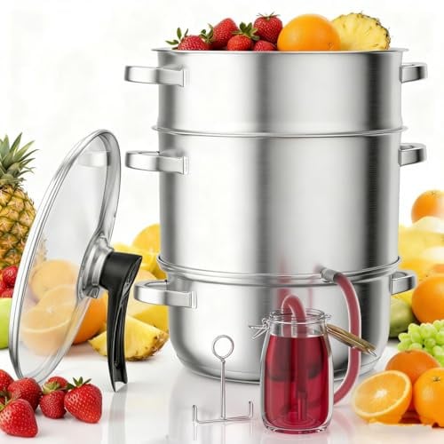 WantJoin Dampfentsafter 11qt - Edelstahl Dampfgarer mit Deckel aus gehärtetem Glas, Schlauch & Klemme | Obst- und Gemüsedampfer zum Einmachen von Entsaften, Gelee, Sirup
