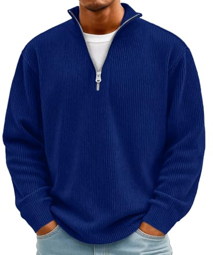 Men's Oversized Quarter-Zip Corduroy Pullover Top - Lightweight Ribbed Sweatshirt for Casual Everyday Wear