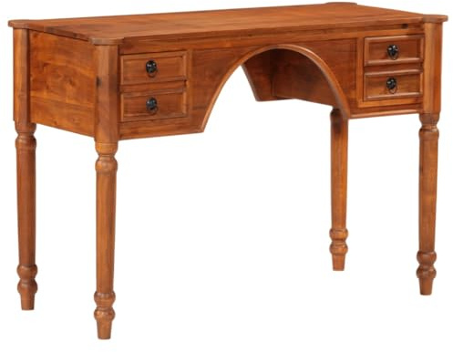 QJBSAVVA Schreibtisch 110x50x76 cm Akazie Antik Computertisch mit Schubladen, Massivholz Gaming Desk für Home Office, Wohnzimmer und Arbeitszimmer