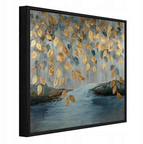 WallArena - Metallbilder Blätter - 50 x 50 cm Bilder auf gebürstetem Metalln mit Rahmen - Wandbild XXL groß Wandbilder für Wohnzimmer Schlafzimmer Wohnzimmerbilder Modern kunstdruck - Wasserfall