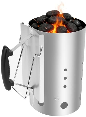 QuliMetal Rapidfire Starter - Klein (20cm Höhe), kompakter Grillanzünder mit Zwei Griffen, ideal für alle Holzkohlegrills ab Ø 47cm, Anzündhilfe für Holzkohle, Briketts - (7416)