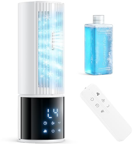 Climatiseur portable : 3 vitesses, mode tempête, oscillation 45/90°, minuterie 8h, 1 blocs réfrigérants, réservoir amovible, idéal maison, bureau et camping-cars（Gris Blanc）