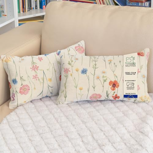 Selfitex 2er Set Bunte Couchkissen 30x50 cm, Sofakissen mit Füllung und Bezug, kuschelweiches Lesekissen, dekoratives Fernsehkissen, Deko- und Kopfkissen, Rückenkissen (Wildflowers)