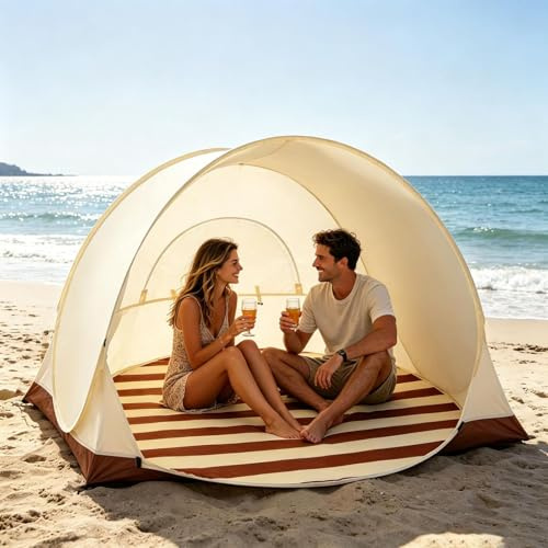 Strandmuschel Pop Up Strandzelt, Strand Zelt Reise Sonnenschutz, 2-3 Personen Familie Zelt, Tragbarer Automatisches Windschutz Wurfzelt Für Familie Camping Garten Strands (Weiß)
