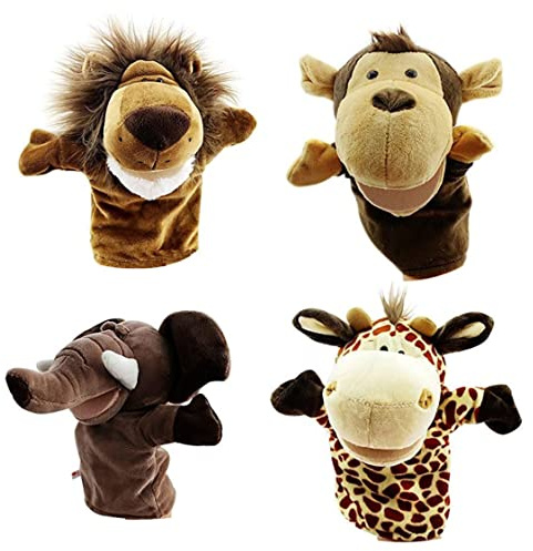 Handpuppen-Set, Plüsch-Elefant, Giraffe, AFFE, Fingerpuppen, Puppenspielzeug für Kinder, 4 Stück, Finger