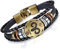 Flongo Lederarmband Horoskop Armband Damen Armkette Herren Armreif, Leder-Armband Armreif Manschette Manschettenknopf Schwarz Gold Golden Horoskop Tierkreis Sternzeichen Sternbild Widder