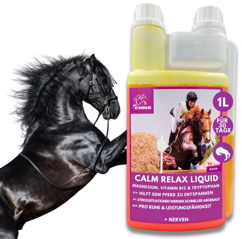 EMMA Magnesium Pferd mit Vitamin b12 1L Calm Pferd Anti Stress - Horse Relax zur Beruhigung Pony I Magnesium Liquid zur Entspannung Unterstützung Nerven I Tryptophan komplex Pferde Relax gegen Angst