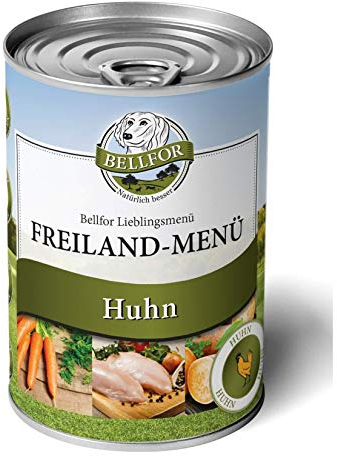 Bellfor Getreidefreies Nassfutter für Hunde mit Huhn Freiland-Menü 400g. Reich an Frischem Regionalen Obst & Gemüse, Frei von Künstlichen Zusätzen, Perfekt für Sensible & Alle Rassen.