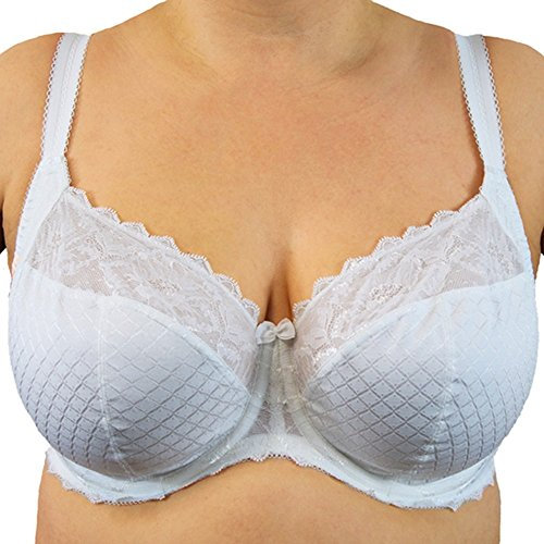 Liv Lingerie UK High Street New Ladies Embroidered Lace Bra Underwired Full Cup Balcony (32 F, White)