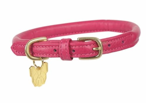 Shires Rolled Leather Dog Collar X Small Pink