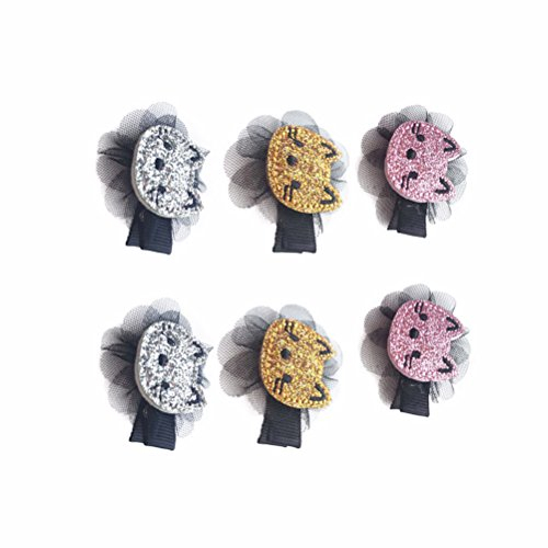 6 STÜCKE Entzückende Katze Haarspange Glitzer Haarnadel Haarspange für Baby Mädchen Kinder (Rosa + Silber + Gold 2 stücke Jeder)