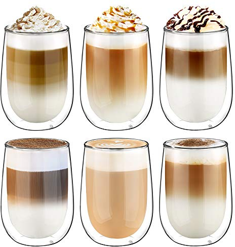 glastal 350ml Doppelwandige Latte Macchiato Gläser Set Borosilikatglas Kaffeetassen Glas 6er Set Kaffeeglas Teegläser für Cappuccino,Latte,Tee,EIS,Eistee,Iced Americano,Milch,Saft,Bier