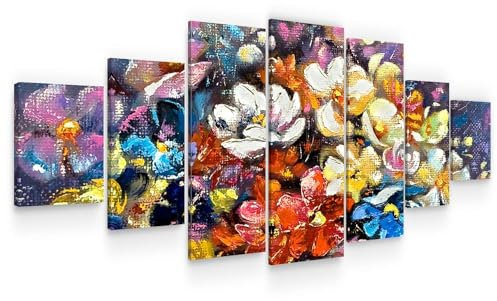 Startonight Leinwandbild xxl Farbenfrohe Blumen - Leinwandbilder Moderne Kunst - Natur Wanddeko Kunstdrucke, Wandbilder 7 teile 100 x 240 cm, Tag Nacht Groß Bild