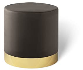 LIFA LIVING Runder Samt Pouf in dunkelgrau Ø 38 cm, Zylinderförmiger Samthocker mit goldenem Detail, Fußhocker anthrazit Samt in grau, Sitzhocker grau