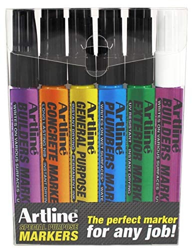 Artline Speciality Marker Pens Set - Builders, Exterior, General Purpose, Concrete, Plumber - Pack 6