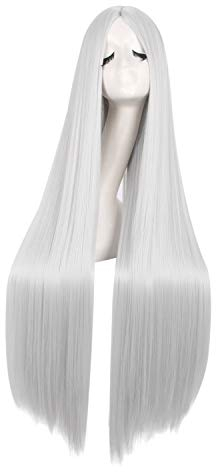 MapofBeauty 40 Zoll/100cm Schnitzen Lange Cosplay Anime Kostüm Party Perücke (Silber)