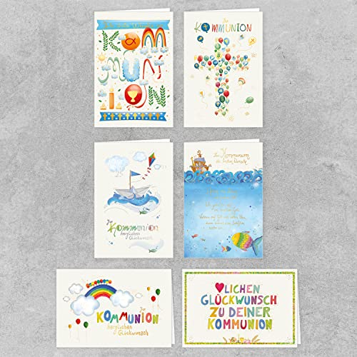 Skorpion Glückwunschkarten zur Kommunion 6 Stück | Kommunionkarten Set mit Umschlag | handgezeichnete Grußkarte gedruckt auf edlem Naturkarton | 11,5 x 17 cm
