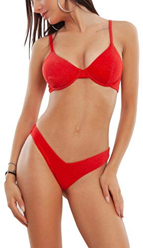 Toocool - Bikini Donna Costume Mare Glitter Lurex Ferretto Costume Brasiliana R3011 [44,Rosso]