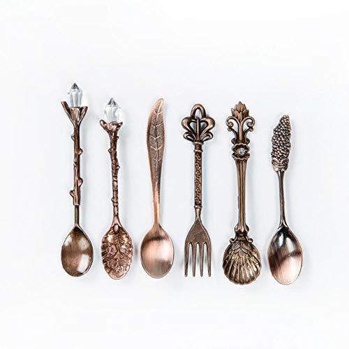 Luxury Royal Golden Vintage Flatware Tableware Set, Dining Kitchen Cutlery Knife Fork Spoons Dinnerware Sets(6Pcs/set),Red Bronze