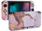 eXtremeRate Hülle Case für Nintendo Switch Joycon/Konsole, Joy Con Abdeckung & Tasten & Console Rückgehäuse & Kickstand, DIY-Ersatz Shell für Nintendo Switch-Gold Pink Marmor Optik