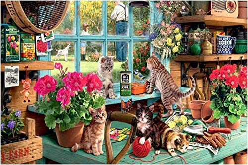 1000 Stück Puzzle - Windowsill cat - Erwachsene Teenager Kinder Puzzle Großes Puzzle Spielzeug Geschenk Pädagogisch Intellektuell Dekomprimieren Spaß Familienspiel
