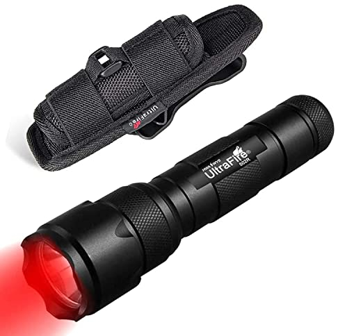 ULTRAFIRE Red LED Hunting Torch 620-630nm Red Light, Zoomable Red Hunting Light, Single Mode Small Tactical Torch with Flashlight Holster for Night Vision