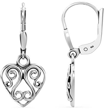 LeCalla Sterling Silber Herz baumeln Ohrringe Schmuck leichte antike Liebe Herz filigrane Hebelrücken Tropfen Ohrring für Frauen - 30MM