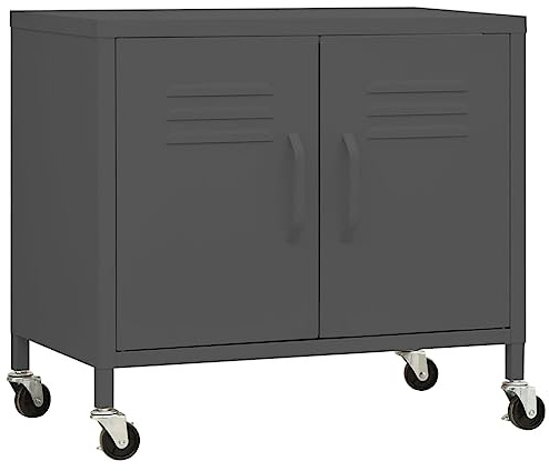 vidaXL Steel Storage Cabinet, Anthracite - Adjustable Shelf and 4 Wheels, Perfect for DVDs, Books and Small Essentials, Ideal for Living Room and Office