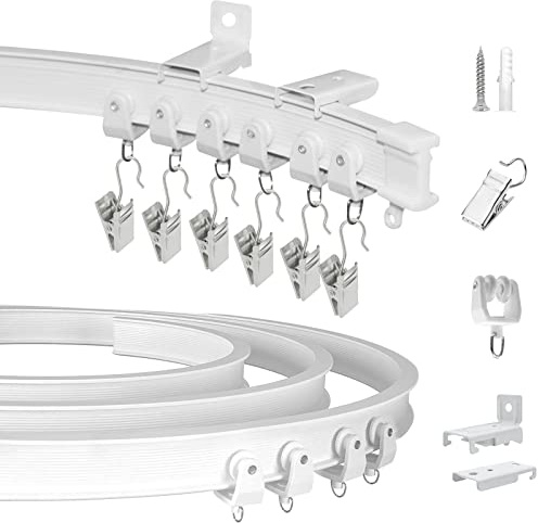Deckenvorhangschiene, gebogen, flexibel, biegbar, Vorhangschienensystem, Gardinenstange, 6,2 m Decken- oder Wandhalterung, robuster Raumteiler, Deckenschiene für Vorhänge, Wohnmobil, Krankenhausweiß