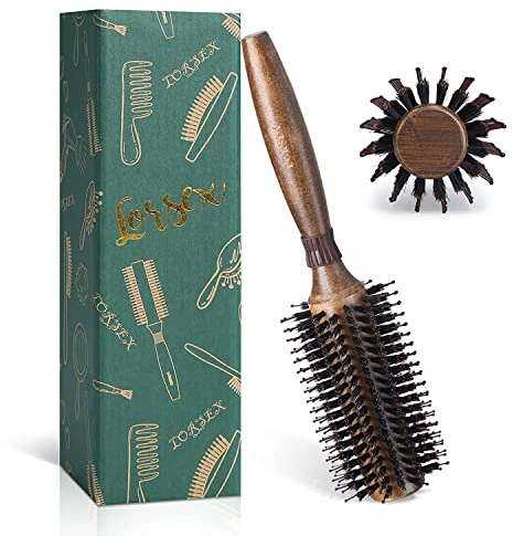 LORSEX Rundbürste zum Entwirren Glätten und Föhnen, Wildschweinborsten Runde Haarbürste mit Nylonborsten für Styling Locken, Professionelle Stylingbürste (Innen 30 mm/Außen 60 mm)