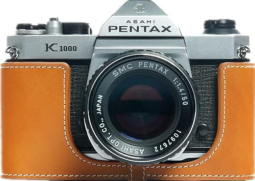 Case for Pentax Asahi K1000 Film Camera, Zakao Handmade Genuine Real Leather Half Camera Case Bag Cover for Pentax Asahi K1000 Film Camera With Hand Strap (Yellow)