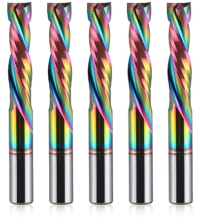 Revêtement DLC, Coupe vers le haut vers le bas, 2 flûtes, fraises en carbure spiralé, fraises CNC, fraises à queue en bois, tige de 6 mm, diamètre de coupe 6 mm, lot de 5