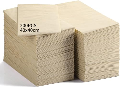MORGIANA 200 Stück Bambus Servietten Einweg 1/8 Falz 2-lagige 40 * 40CM Umweltfreundliche Beige Servietten Quadratische Hochwertige Servietten Party Restaurant Weihnachten Hochzeit