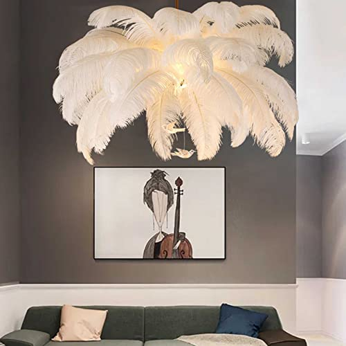 LZH FILTER Weißer Feder Leuchter, Romantischer Droplight-Lampenschirm, Nordic Feather Hängeleuchte, Kronleuchter Leuchte, für Wohnzimmer Esszimmer Schlafzimmer