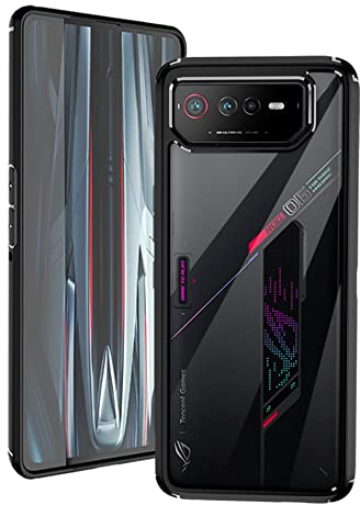 GIOPUEY Cover per ASUS ROG Phone 6 / 6D, Trasparente PC + Silicone TPU Assemblato Case, [Antiurto] [Scivolare] Comfort Ultrasottile Custodia [Protezione a 360 Gradi] (Nero)