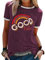 WIEIYM Damen Tshirt mit Good Vibes Aufdruck Rundhals Kurzarm Sommer T-Shirts Casual Sport Frauen Top(Burgundy, M)
