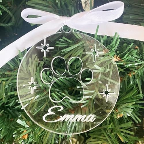 Personalisierte Pfote Weihnachtsdekoration, Acryl Baumschmuck, Weihnachtskugel Geschenkkarte Einsatz für Familie und Freunde
