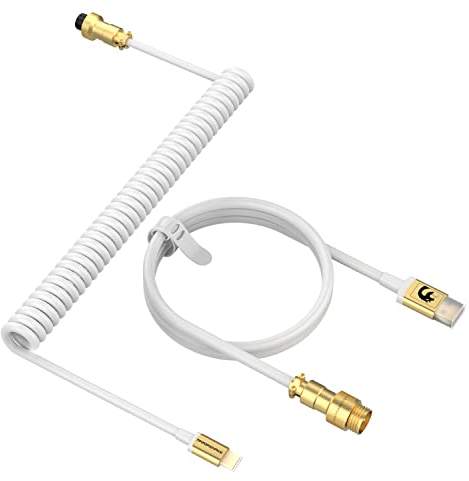 MAMBASNAKE C02 Spiral Tastaturkabel, Pro Custom USB-C Kabel für Mechanische Tastatur, TPU Coiled Cable für Gaming-Tastatur, Typ-C zu USB-A, Abnehmbarer Gold Luftfahrtstecker für Tablet/Smartphone-Weiß