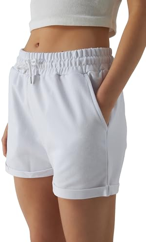 Smith & Solo Kurze Hose Damen - Shorts Sommer Hosen, Laufhose Kurz Sporthose, Trainingshose Sportshorts Women Laufshorts (Weiss, M)