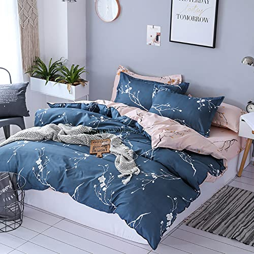 Tospass Bettwäsche-Set 200x200 cm 3-teilig Blumen Marineblau Rosa Modern Floral Bettbezug Weiche Mikrofaser Wende Bettwäsche 1 Deckenbezug mit Reißverschluss 2 Kissenbezug 80x80 cm