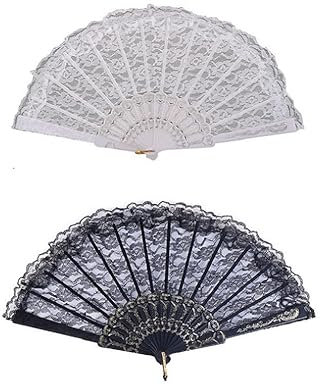 2 Pcs Hand Held Fans Vintage Lace Folding Fan Women Spanish Hand Fan for Wedding Decoration DIY Decoration